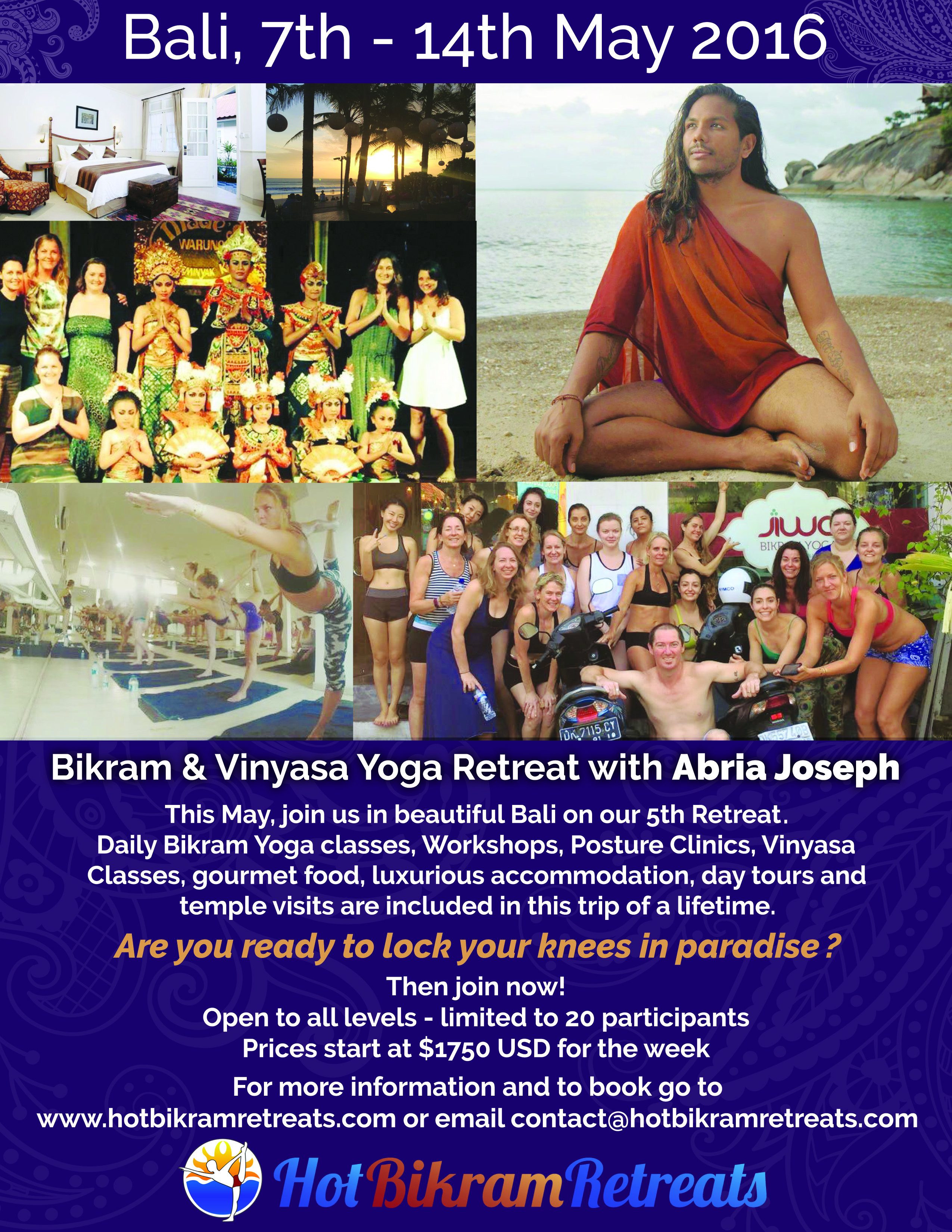 Bikram & Vinyasa Yoga Retreat with Abria Joseph – Bali – May 2016